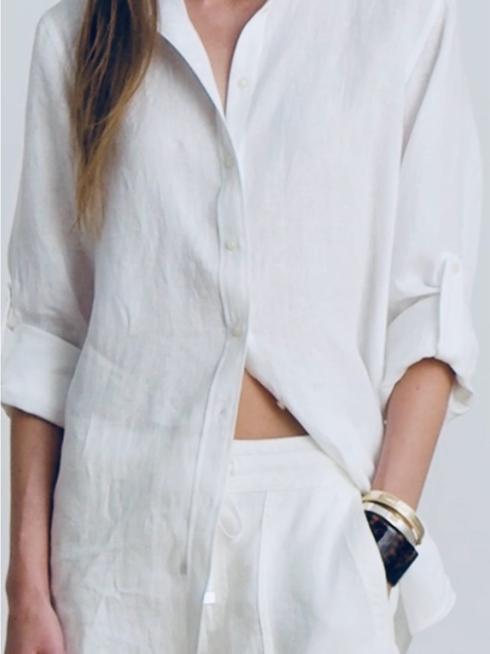 Polo Ralph Lauren white relaxed Linen roll tab sleeve button -Up NEW